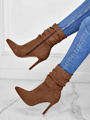 Ruched Stiletto Heeled Side Zipper Boots