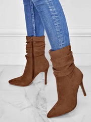 Ruched Stiletto Heeled Side Zipper Boots