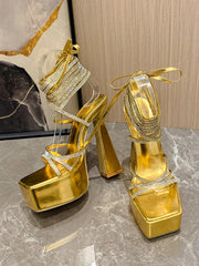 Rhinestone Lace-up Platform Heels