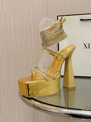 Rhinestone Lace-up Platform Heels