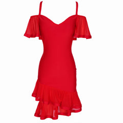 Strappy Short Sleeve Frill Midi Bandage Dress