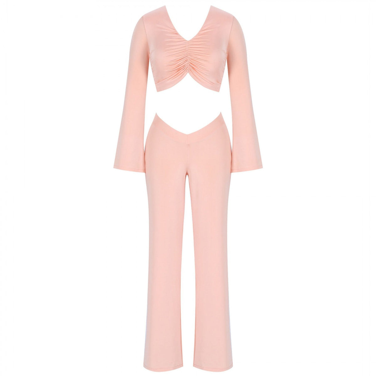 V Neck Long Sleeve Midriff Bodycon Set