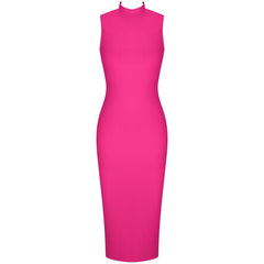 High Neck Sleeveless Plain Over Knee Bandage Dress