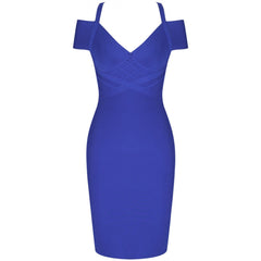 V Neck Mid Sleeve Striped Over Knee Bandage Dress