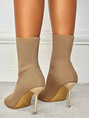 Peep Toe Stiletto Heeled Sock Boots