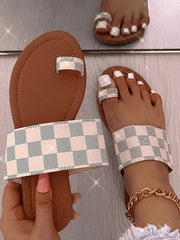 Plaid Clip Toe Flat Sandals