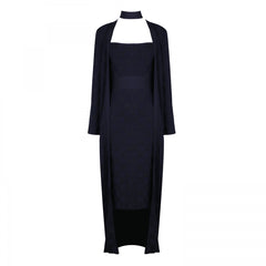 Strapless Long Sleeve Jacquard Maxi Bandage Set