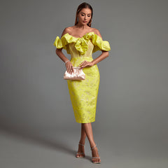 Off Shoulder Pleated Midi Backless Bodycon Dress