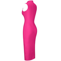 High Neck Sleeveless Plain Over Knee Bandage Dress