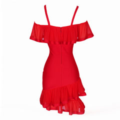 Strappy Short Sleeve Frill Midi Bandage Dress