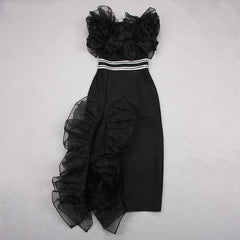 Round Neck Sleeveless Midi Frill Bandage Dress