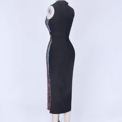 Round Neck Sleeveless Sequined Maxi Bodycon Dress HT0528