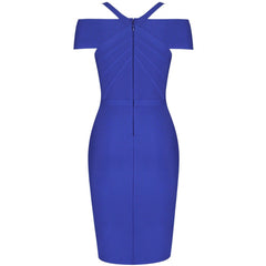 V Neck Mid Sleeve Striped Over Knee Bandage Dress