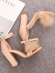 Fur Ankle Strap Sandal Heels