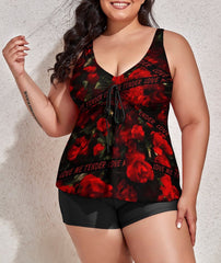 Tankini Rose Black Two Piece Bathing Suits Swimwear