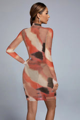 High Neck Long Sleeve Distinctive Mini Dress FP210313