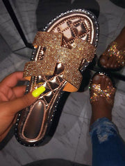 Rhinestone Flat Slippers