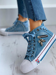 Denim Punk Lace-Up Canvas Sneakers
