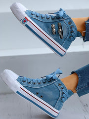 Denim Punk Lace-Up Canvas Sneakers