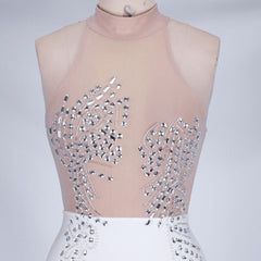 High Neck Sleeveless Rhinestone Over Knee Bandage Dress