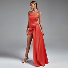 Strappy Satin Draped Ruched Mini Dress