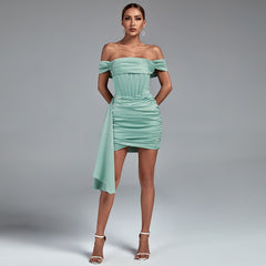 Off Shoulder Draped Fril Mini Dress