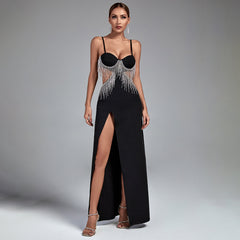 Strappy Sleeveless Drill Chain Maxi Bodycon Dress