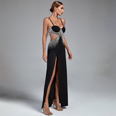 Strappy Sleeveless Drill Chain Maxi Bodycon Dress