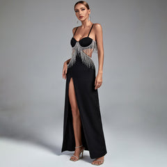 Strappy Sleeveless Drill Chain Maxi Bodycon Dress