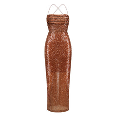 Strappy Sleeveless Sequins Maxi Bodycon Dress