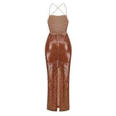 Strappy Sleeveless Sequins Maxi Bodycon Dress
