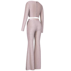 V Neck Long Sleeve Frill Bodycon Set