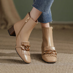 Elena Square Toe Ankle Boots with Chain