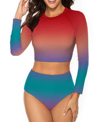 Red-blue 2 Piece Sun Protection Bikini Swimwear