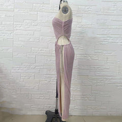 One Shoulder Sleeveless Maxi Rhinestone Bodycon Dress