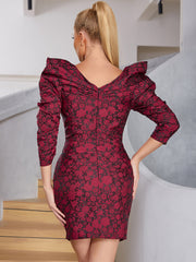 Round Neck 3/4 Sleeve Mini Hollow out Bodycon Dress