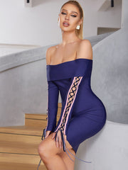 Off Shoulder Long Sleeve Mini Tie Bandage Dress