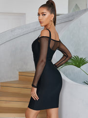 Off Shoulder Long Sleeve Mini Mesh Bandage Dress