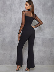 High Neck Long Sleeve Cropped Bodycon Jumpsuit