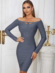Off Shoulder Striped Over Knee Bandage Dress