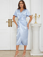 V Neck Diamente Embellished Midi Bodycon Dress