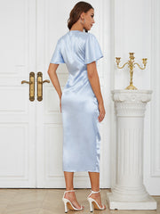 V Neck Diamente Embellished Midi Bodycon Dress