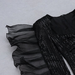 Square Collar Long Sleeve Mini Sequined Bodycon Dress