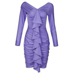 One Shoulder Long Sleeve Frill Mini Bodycon Dress