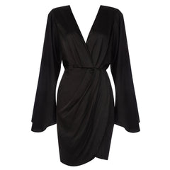 V Neck Long Sleeve Girdle Mini Bodycon Dress