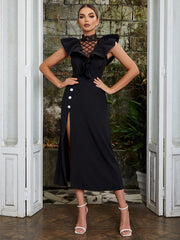 High Neck Sleeveless Pearl Maxi Bodycon Dress