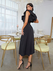 High Neck Sleeveless Pearl Maxi Bodycon Dress