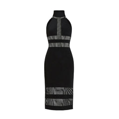 High Neck Sleeveless Mesh Midi Bandage Dress