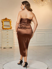 Plus Size Strapless Midi Slit Bodycon Dress