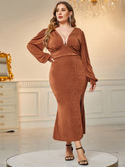 Plus Size V Neck Slit Bodycon Dress